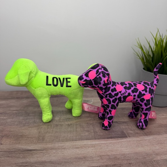 PINK Plush Dog Duo - Neon Green & Pink Leopard - Picture 3 of 9